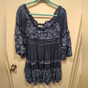 Area Stars Women's Blue Stonewashed Off The Shoulder Tunic Dress Sz M Boho